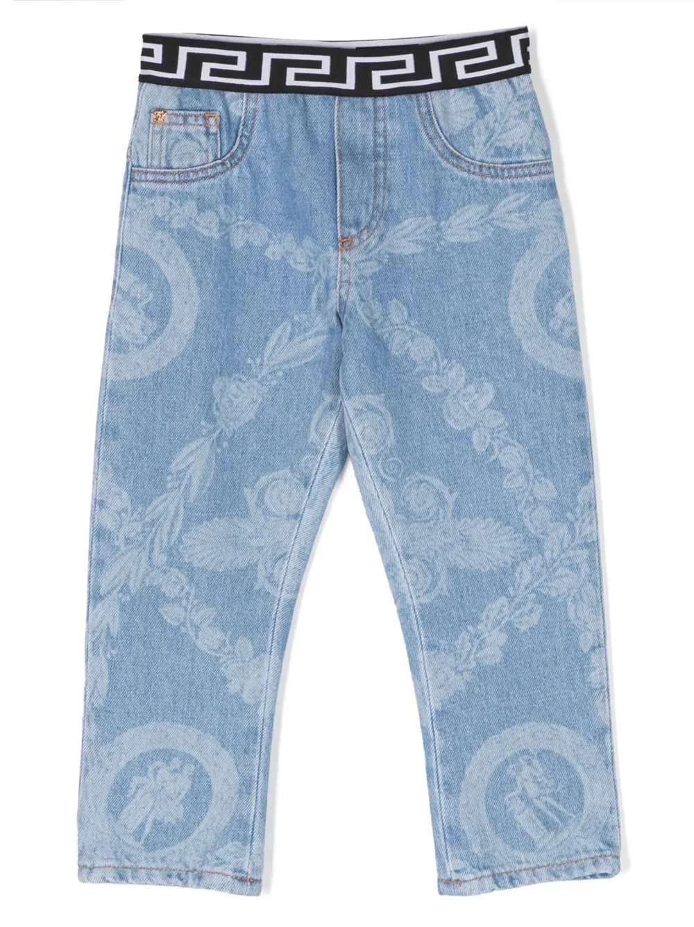 

Джинсы с принтом Greca Versace Kids, синий