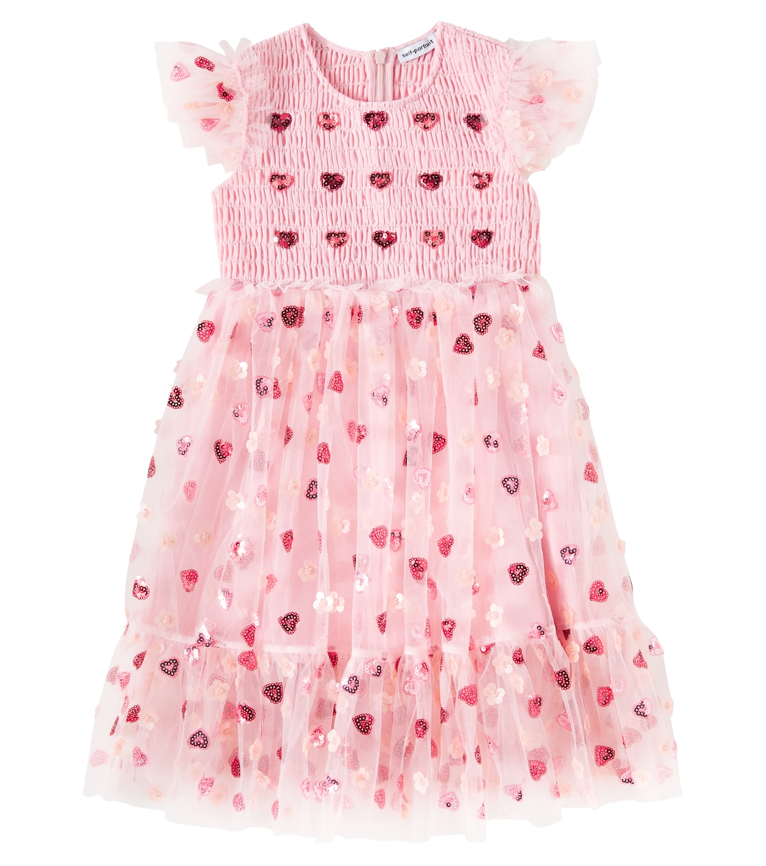 

Платье из сетчатой ткани с блестками и сборками Self-Portrait Kids, розовый