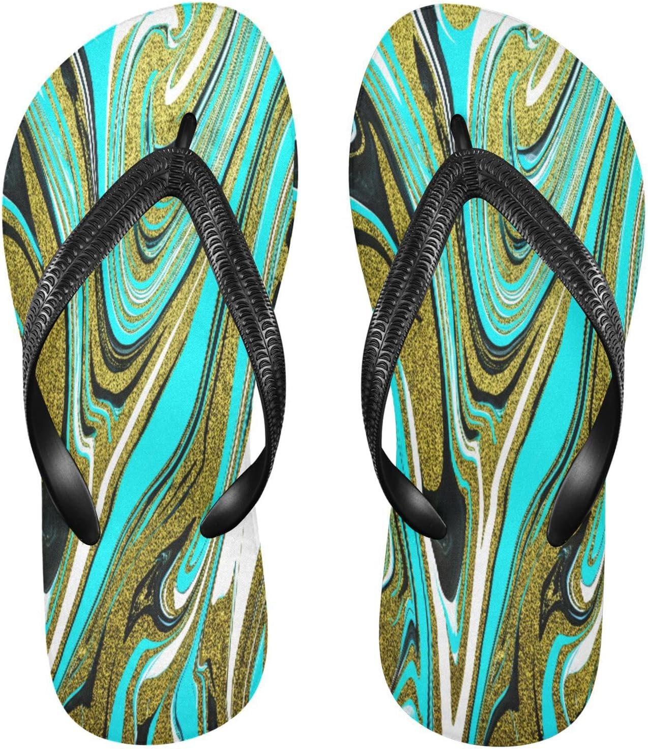 

Шлепанцы Swirl Fluid Marble Turquoise для пляжа и душа, резинескользящие летние тапочки для женщин и мужчин Sinestour