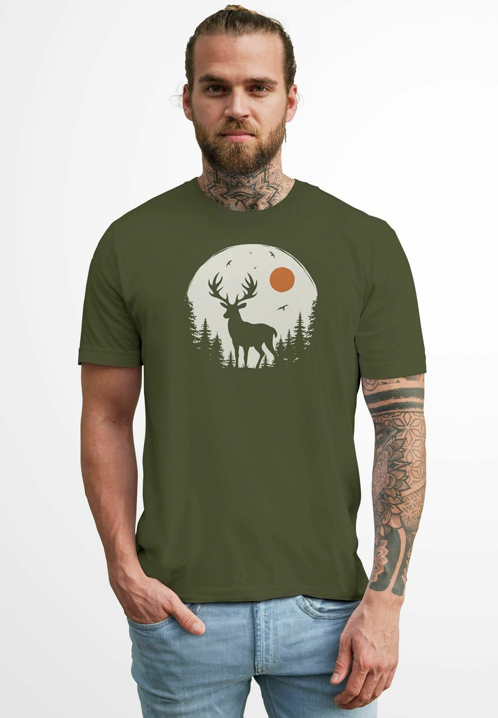 

Футболка с принтом HIRSCH WALD NATUR WILDNIS FASHION STREETSTYLE Neverless, зеленый