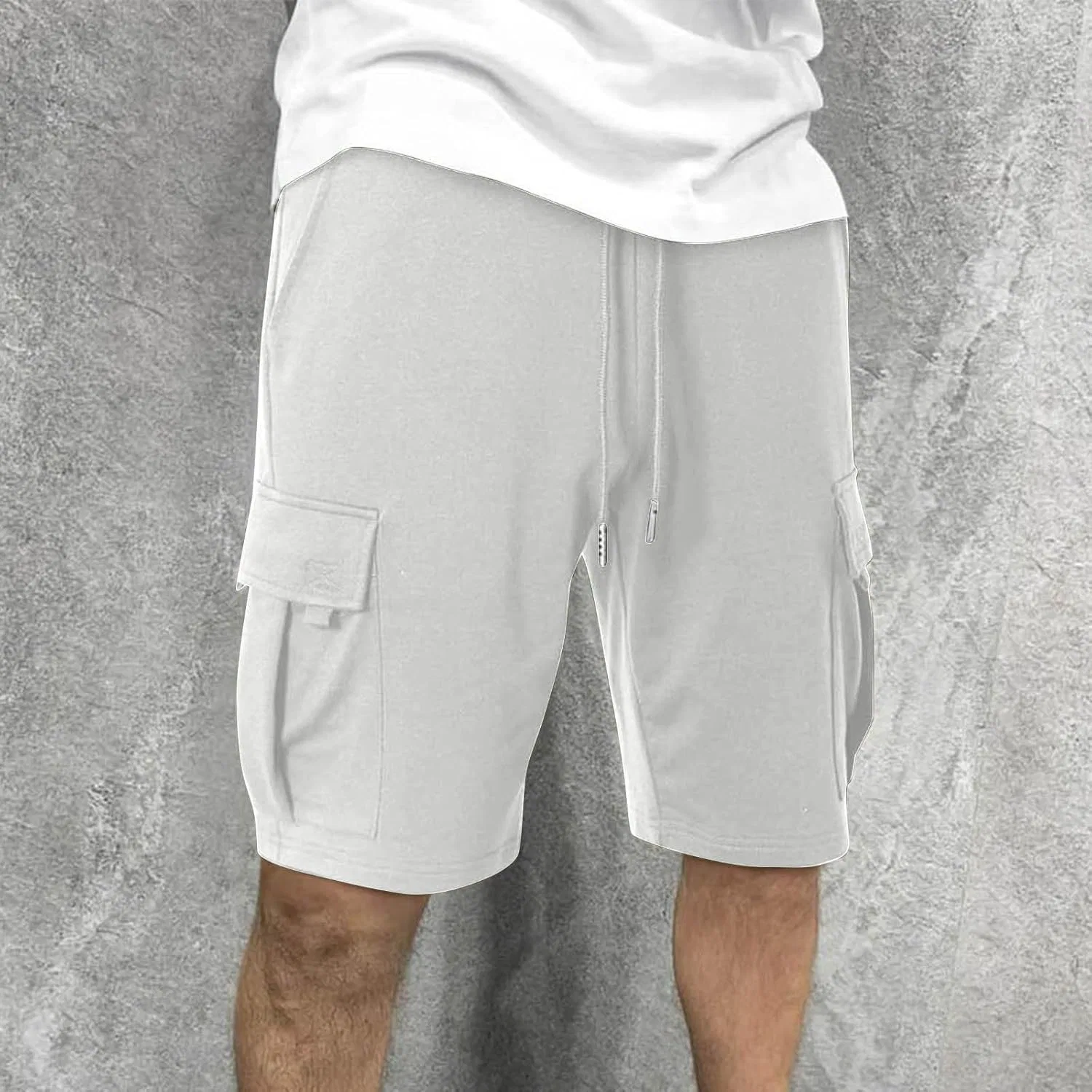 Шорты спортивные мужские с карманами, Elastic Waist Drawstring, белый — фото 3