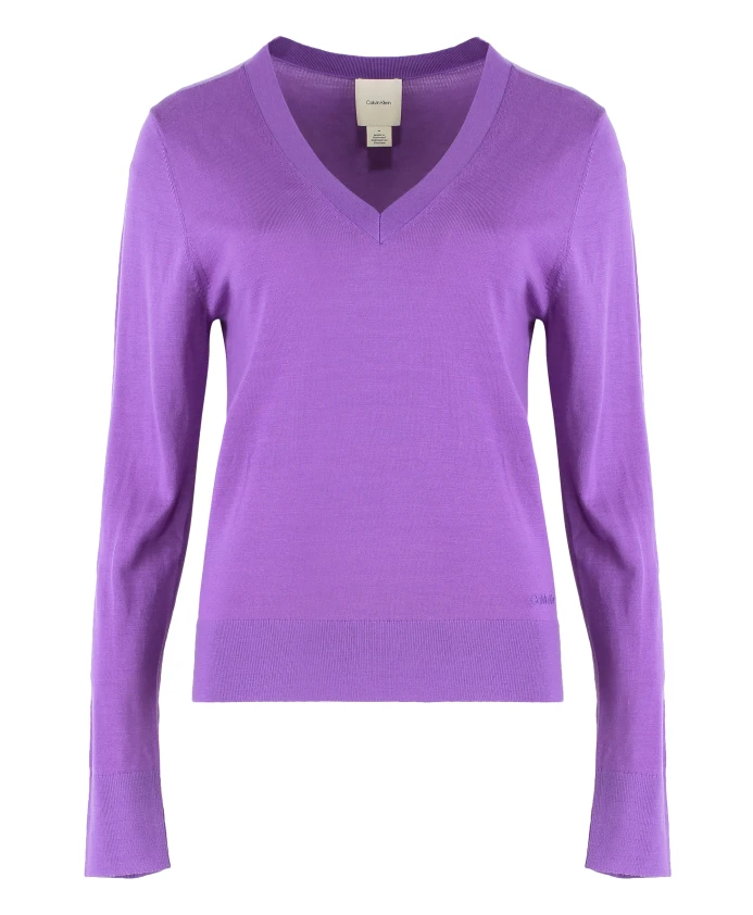 

Свитер из мериносовой шерсти с V-образным вырезом Calvin Klein, фиолетовый