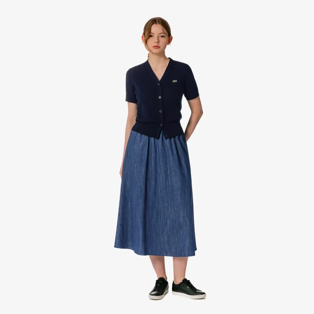 Юбка джинсовая Lacoste А-силуэта, на резинке, синяя — фото 2