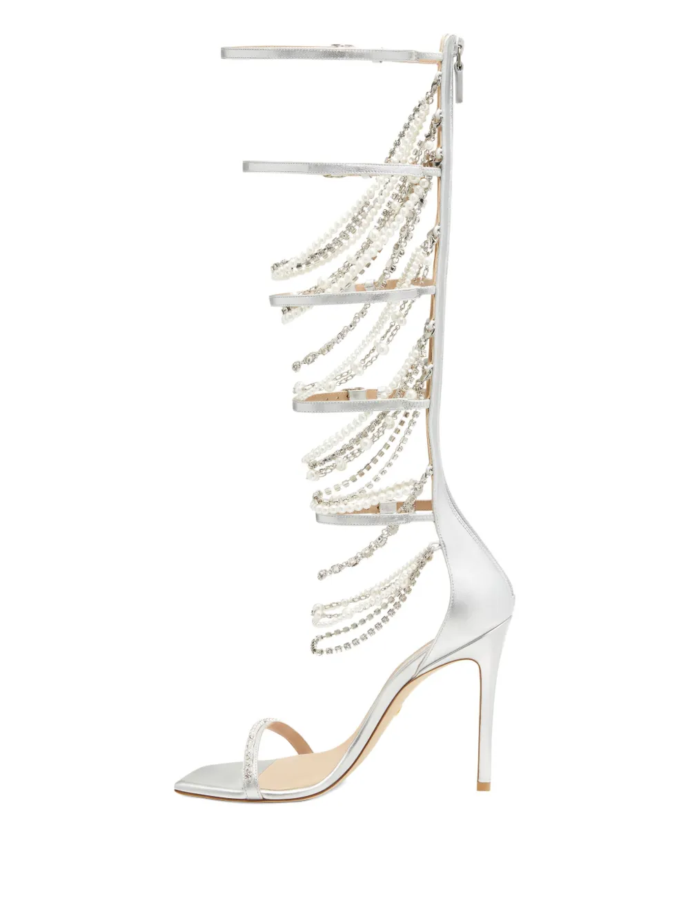 Гладиаторские сандалии Nudist Pearldrop на каблуке 110 мм Stuart Weitzman, серебристый — фото 4