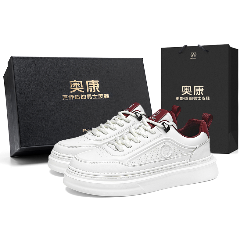 

AOKANG Данк серия противоскользящие износостойкие легкие дышащие увеличивающие рост низкие скейтборд кроссовки мужские белый красный коробка, цвет White Red Box