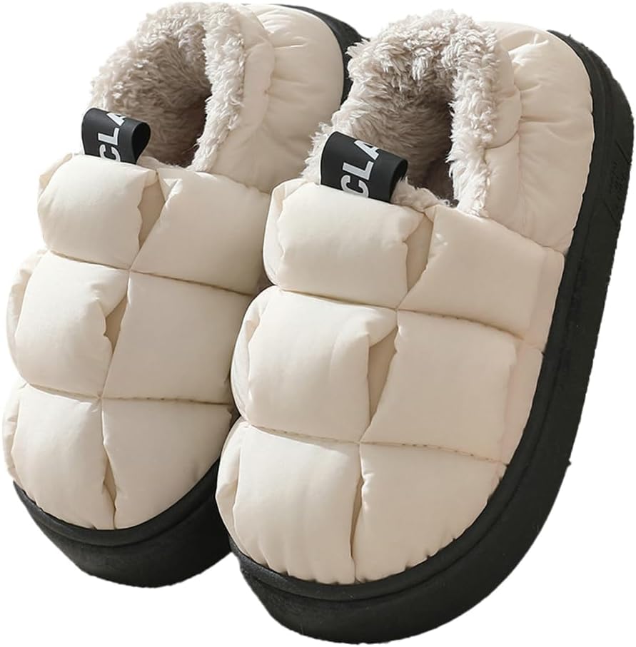 

Домашние тапочки Rungion Furry Puffer для женщин и мужчин с теплой плюшевой подкладкой, удобные, с оберткой на пятке, для дома и улицы, зимние, бежевый