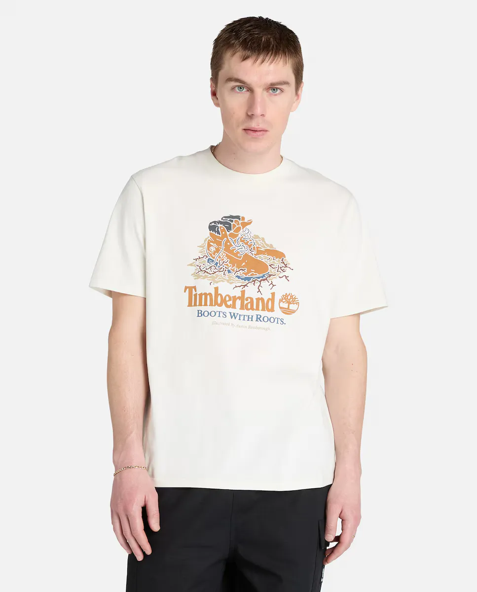 

Футболка унисекс с графическим принтом ботинка спереди Timberland, белый