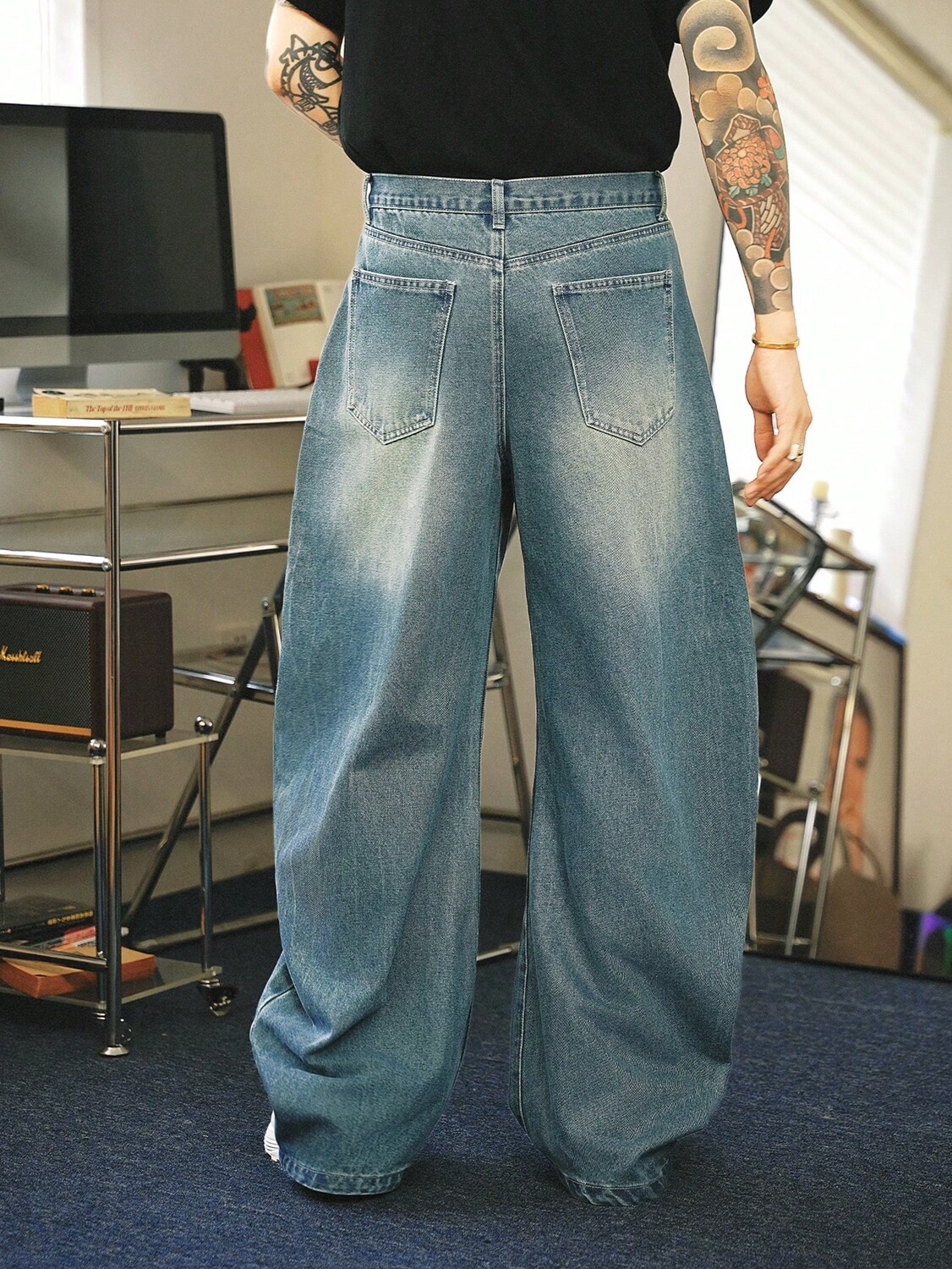 

Широкие джинсы Denimwave, свободный крой, винтажный стиль, Y2K, светло-голубые, окрашенные в стирку джинсы для мужчин Manfinity, тёмно-синий
