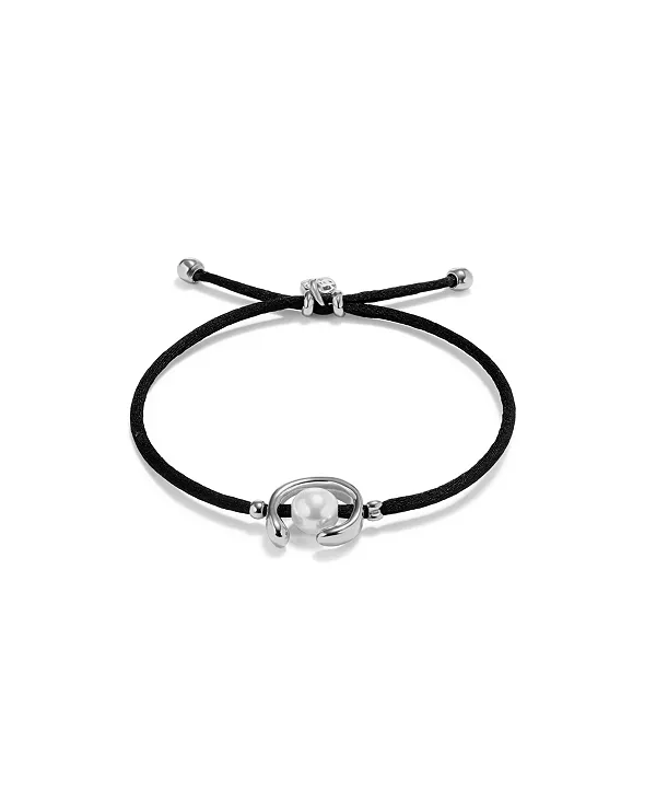 

Кожаный браслет с черной нитью и искусственным жемчугом Unode50, silver