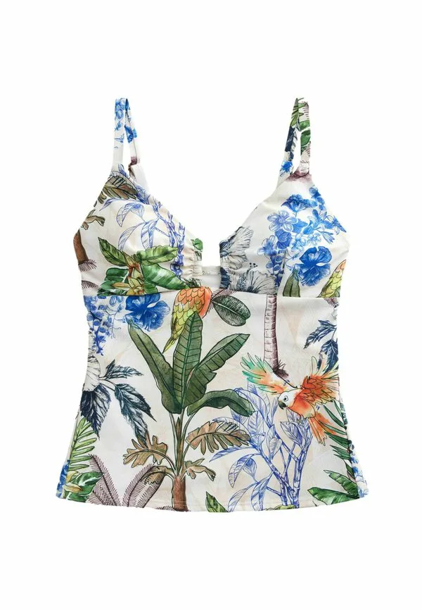 Укороченный топ от бикини с облегающим силуэтом. Next, Cream Navy Parrot Print — фото 4