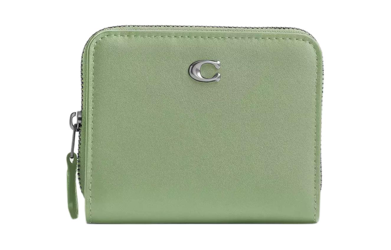 

Кошелёк Billfold Premium из телячьей кожи миниатюрный женский серебристый и светло-фруктовый оттенок COACH
