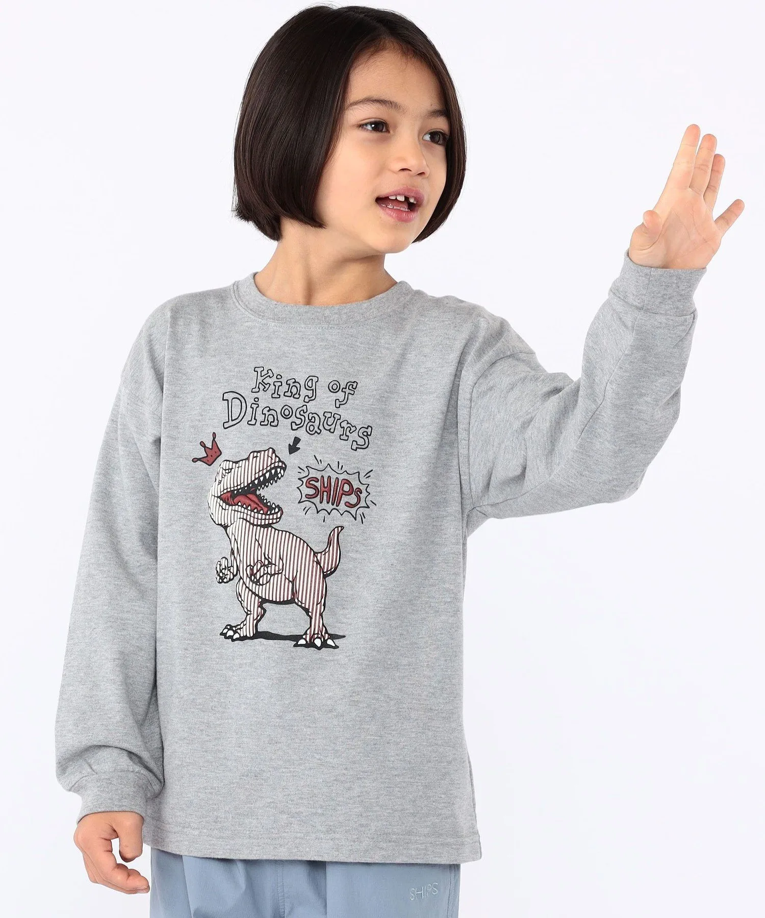 Детская футболка с длинным рукавом "Динозавры меняются" (100-130 см) SHIPS KIDS, Light gray — фото 3