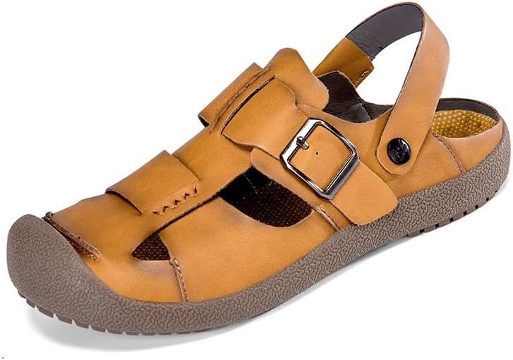 

Мужские кожаные сандалии с закрытым носком на открытом воздухе, повседневные сандалии-рыбацкие для мужчин Mecolop, коричневый