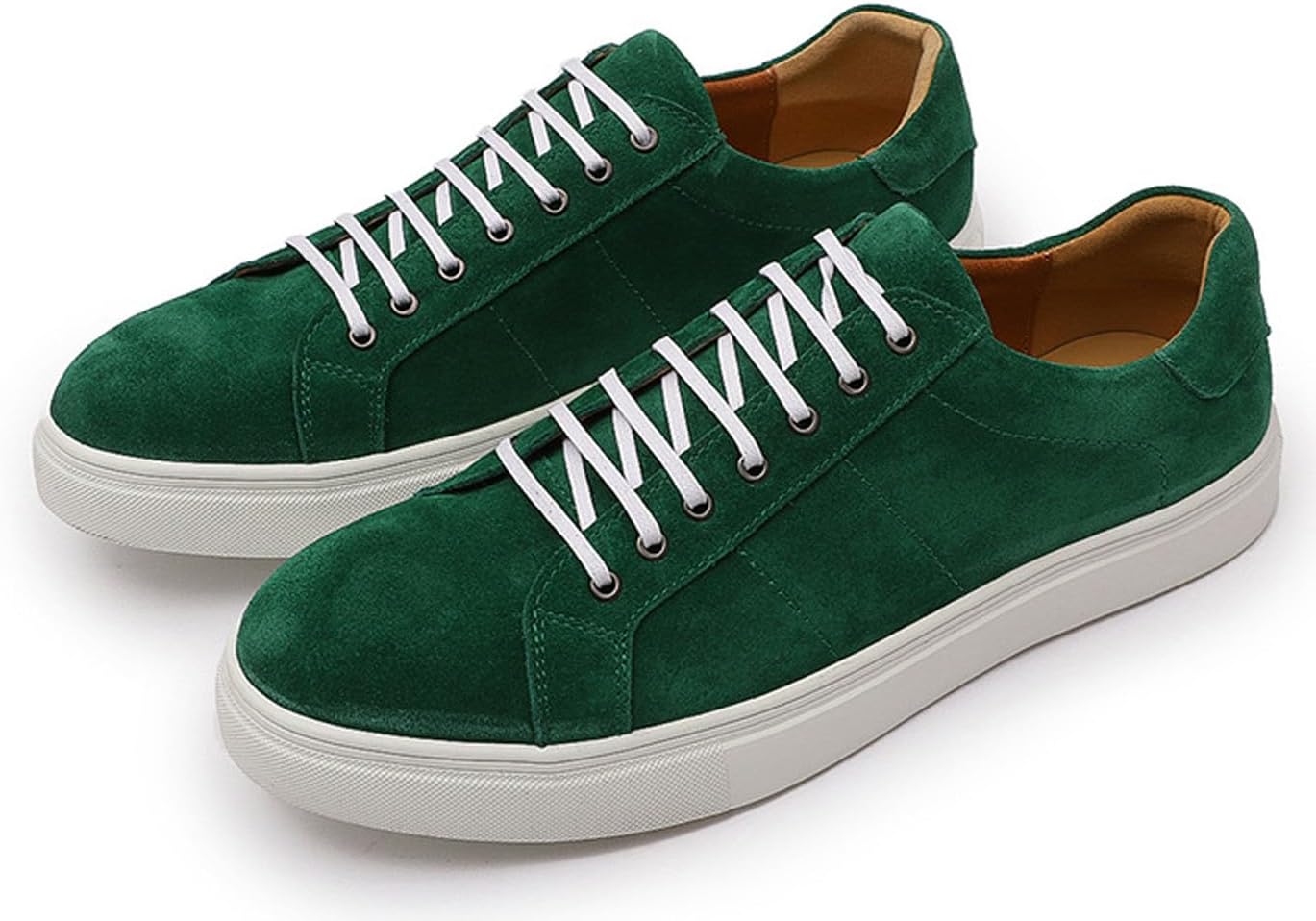 

Мужские замшевые кроссовки Santimon - повседневные низкие кожаные туфли на шнуровке с мягкой стелькой, удобные обувь для ежедневной ходьбы на работу, путешествий и городской стиль, зеленый