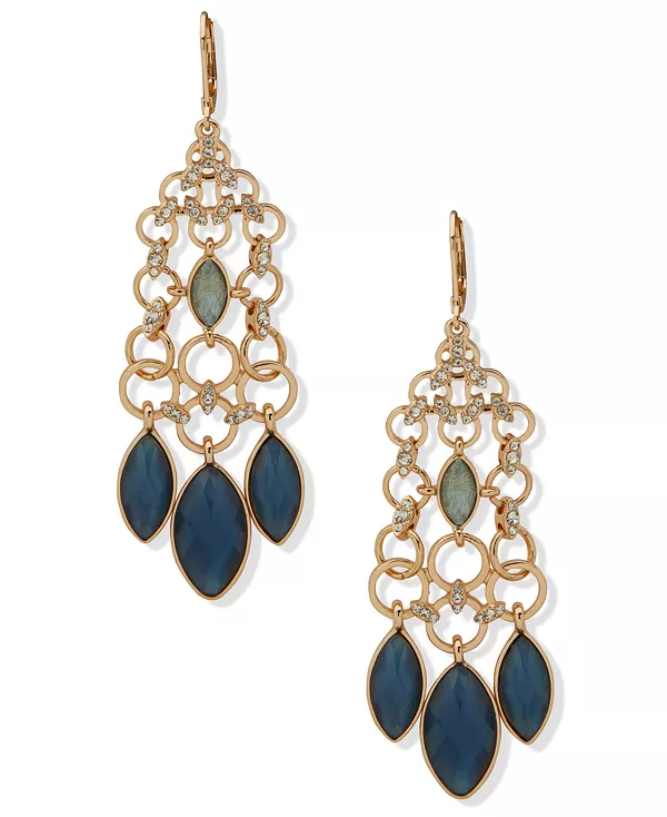 

Серьги-Люстры золотистого оттенка с кубическим цирконием и стеклянным камнем Lonna & Lilly, blue