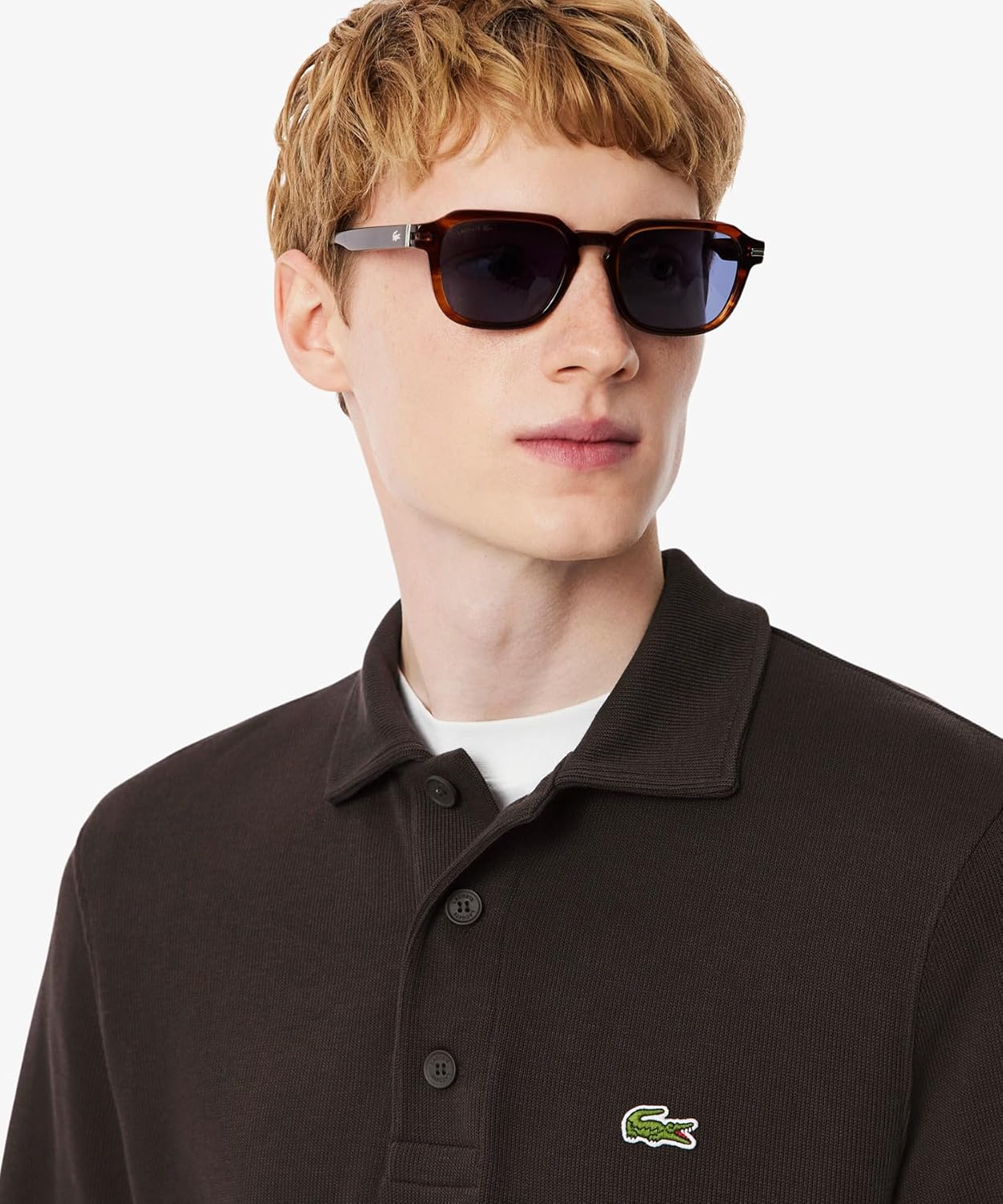 Рубашка-поло Lacoste Мужская хлопковая трикотажная с длинным рукавом, темно-коричневый — фото 2