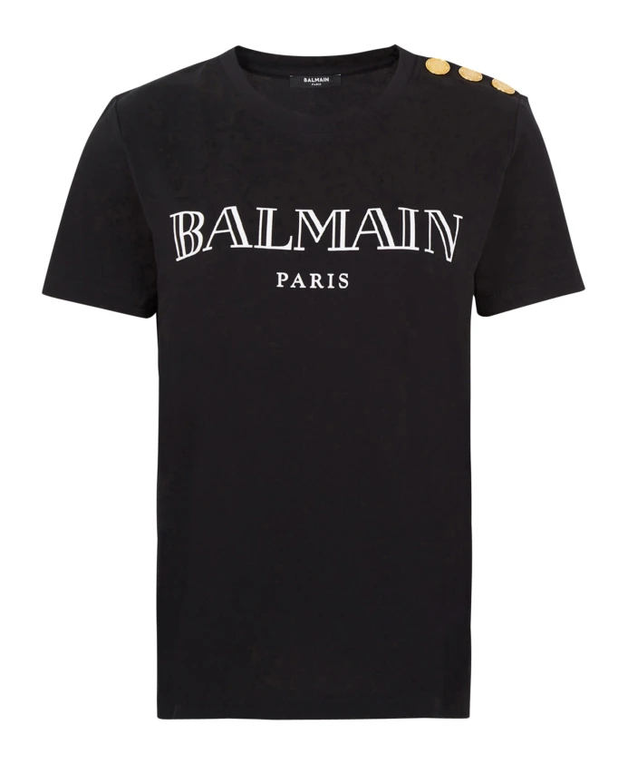 

Хлопковая футболка с логотипом Balmain, черный
