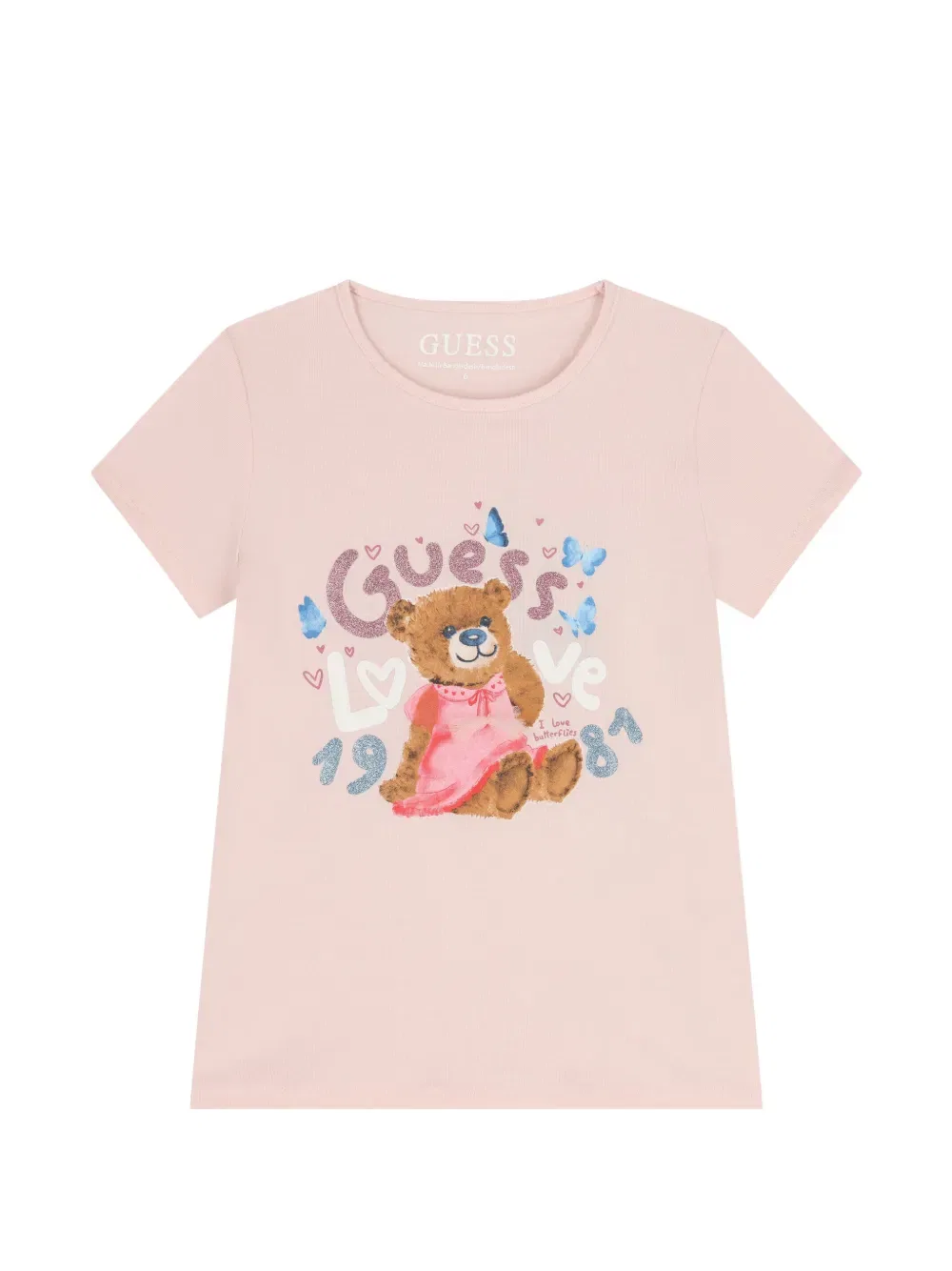 Футболка с графическим принтом и блестками Guess Kids, розовый