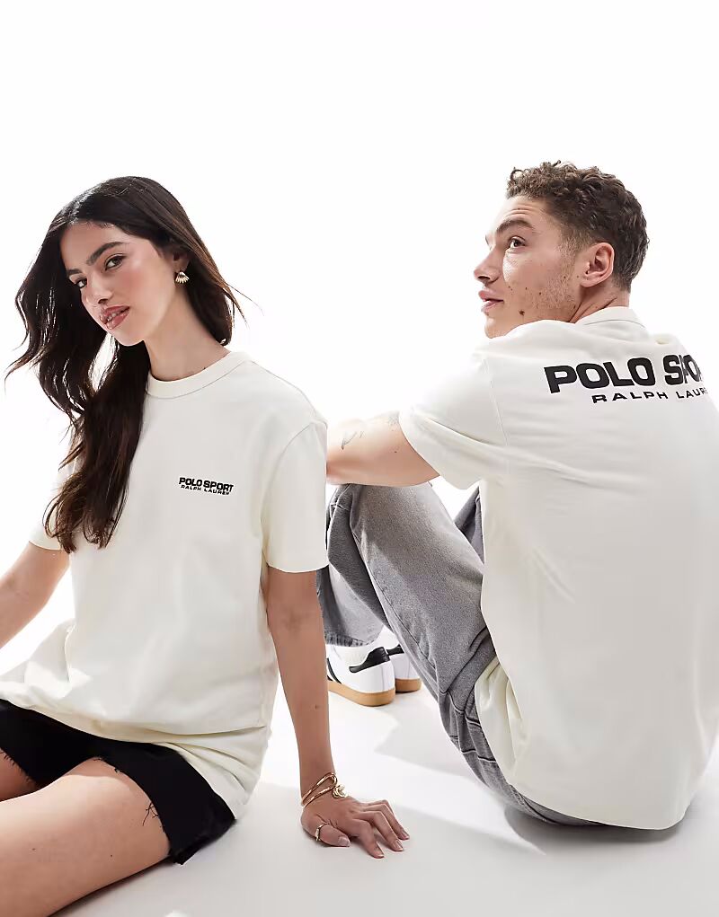 

Polo Ralph Lauren Sport capsule унисекс с принтом логотипа спереди и сзади, плотная футболка кремового цвета