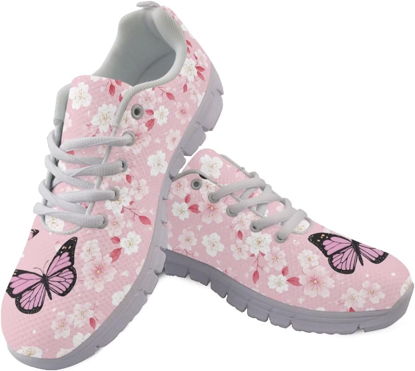 

Кроссовки Jeiento для мужчин и женщин с животным принтом, нескользящие, легкие, для фитнеса, дышащие, спортивная обувь из сетки, Butterfly Cherry Blossom Flowers