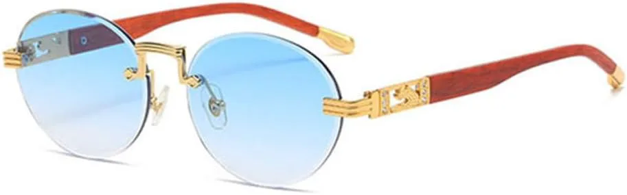 

Солнцезащитные очки LVTFCO маленькие круглые без оправы из металла для мужчин, винтажные солнцезащитные очки без оправы с кристаллами для женщин, C07-blue