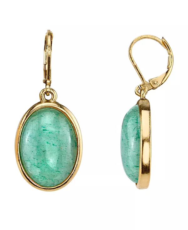 

Овальные серьги с полудрагоценным авантюрином, покрытым 14-каратным золотом 2028, green