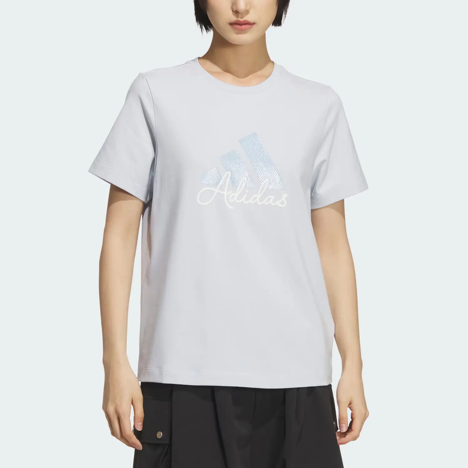 Футболка MUST HAVES SS25 женская Adidas, светло-голубой/белый — фото 2