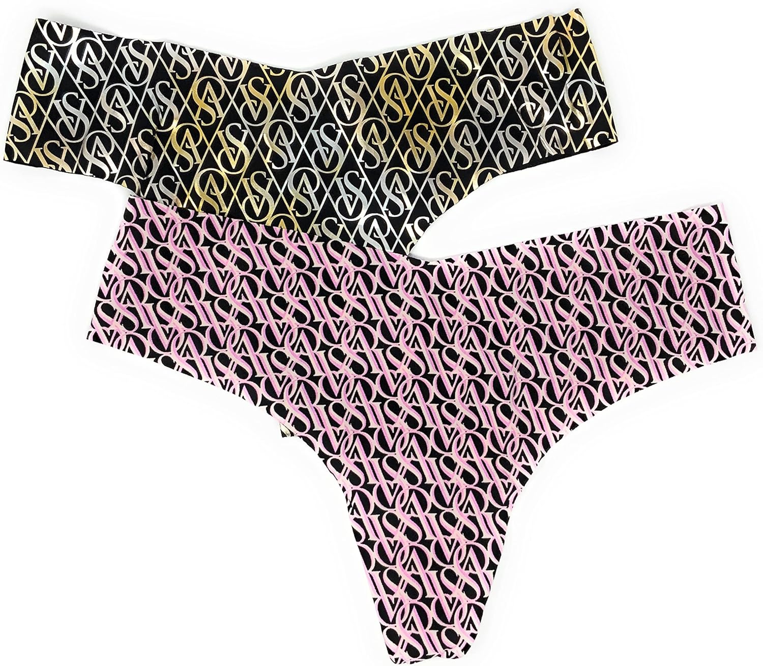 

Трусики-стринги Victoria's Secret No-Show, набор из 2 штук, Black/Pink/Gold Shine Logos