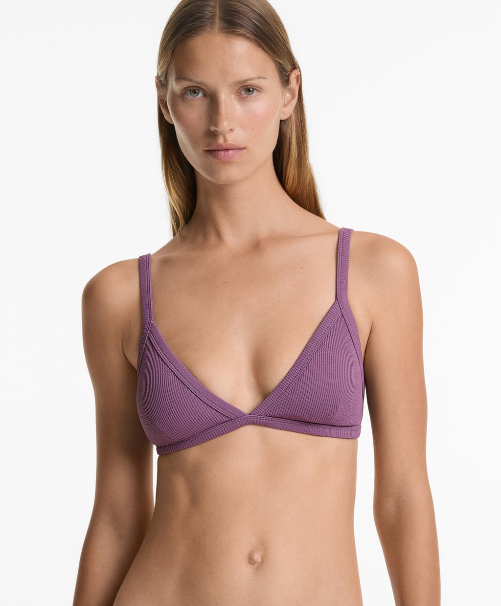 

Ребристый треугольный топ бикини Oysho, цвет Bright Mauve