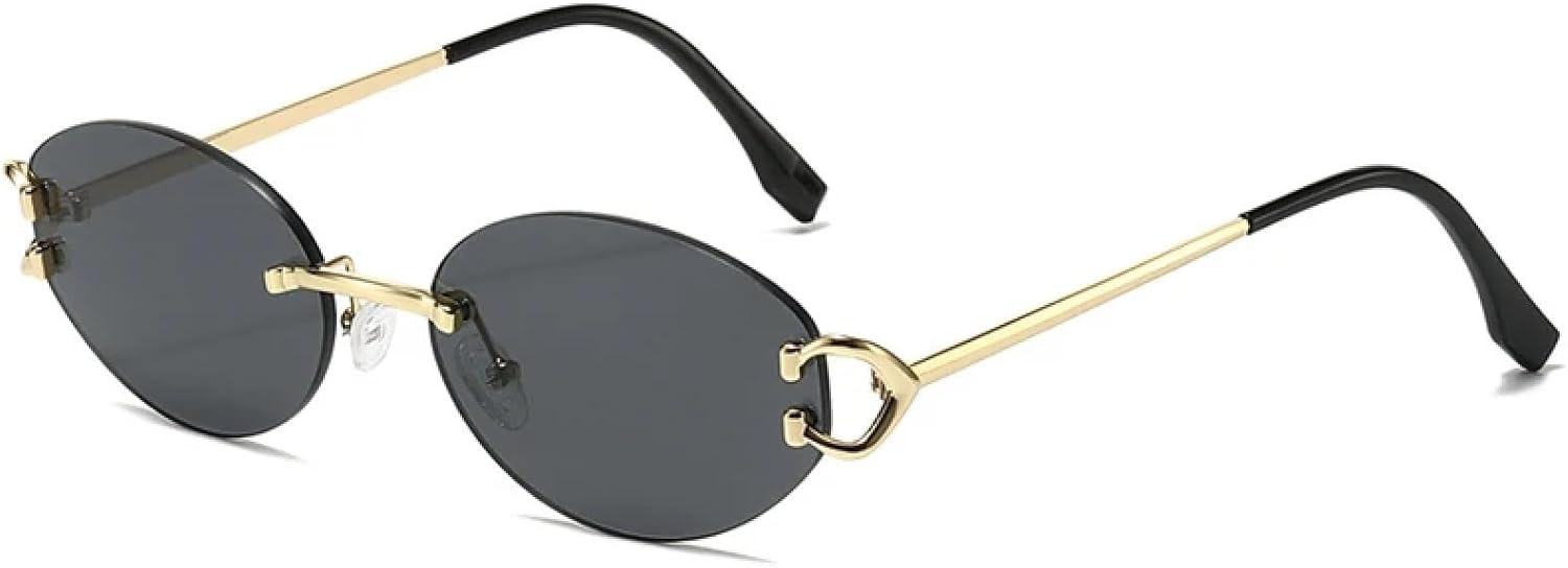 

Роскошные овальные солнцезащитные очки для мужчин, без оправы, металлические, маленькие, для женщин, с градиентными линзами, для активного отдыха, защита от УФ-излучения UV400 TKKTLLT, Gold Gray