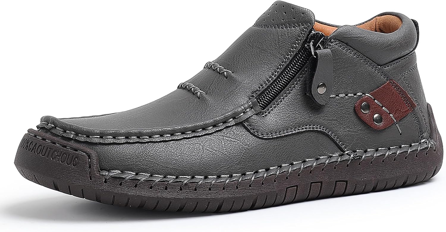 

Мужские слипоны WOWSTICK с ручной прошивкой из кожи, легкие удобные повседневные туфли-лоферы, ботинки на щиколотку, серый