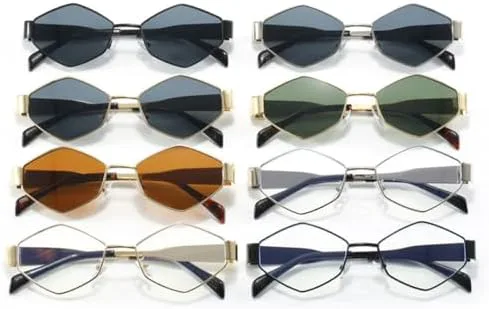 

Модные многоугольные солнцезащитные очки для женщин, винтажные ромбовидные солнцезащитные очки с металлической оправой, панк-очки для мужчин MTZJH, Silver Gray