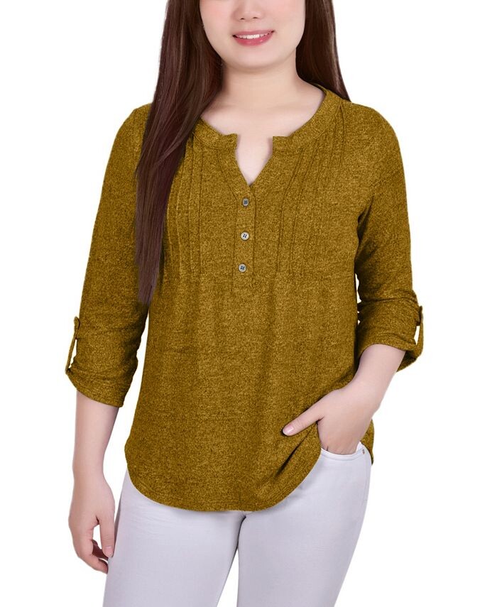 

Топ Petite с защипами на рукавах 3/4 NY Collection, золото