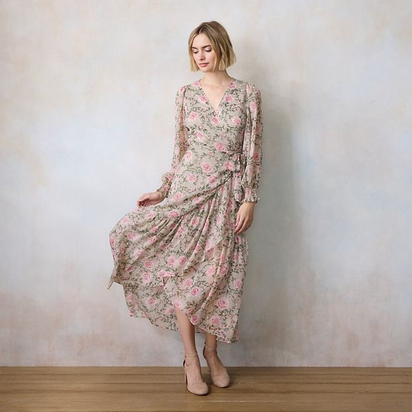 

Платье-макси Petite long wrap Lc Lauren Conrad, Sage Rosalie Swirl