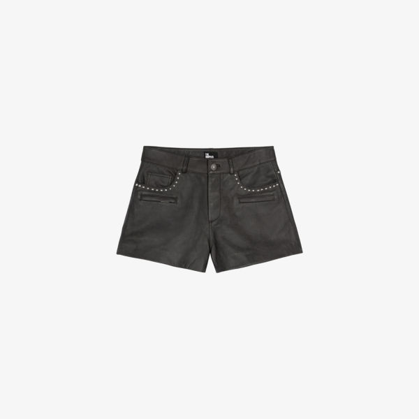 

Кожаные шорты средней посадки с декоративными заклёпками The Kooples, черный