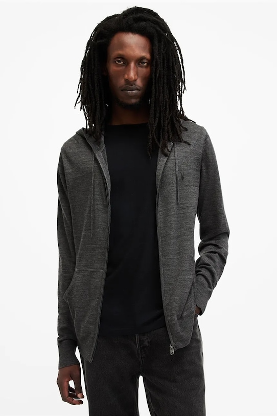 

Шерстяная худи с молнией Mode Merino Zip Hood Allsaints, серый