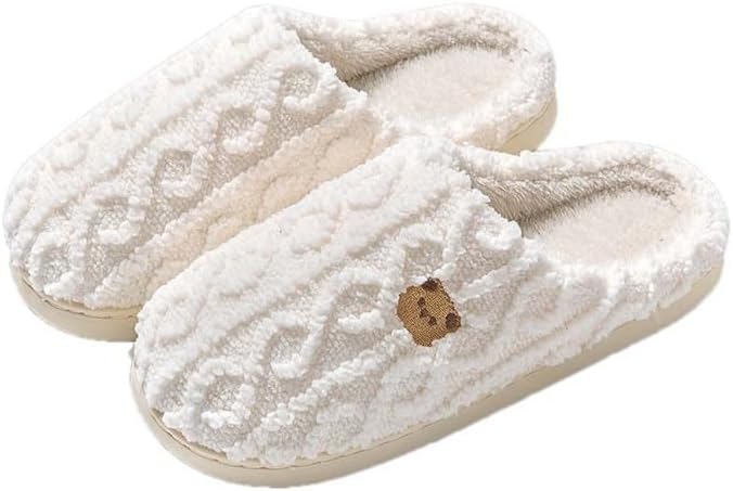 

Женские и мужские вязаные шерстяные домашние тапочки с мягким флисом и ортопедической подошвой, противоскользящие Jaderich, белый