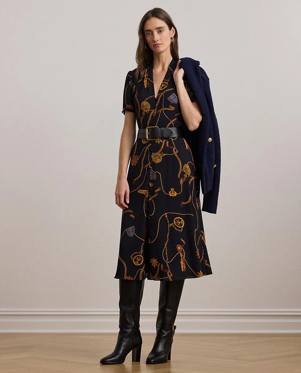 

Миди-платье с коротким рукавом в принте Lauren Ralph Lauren, темно-синий