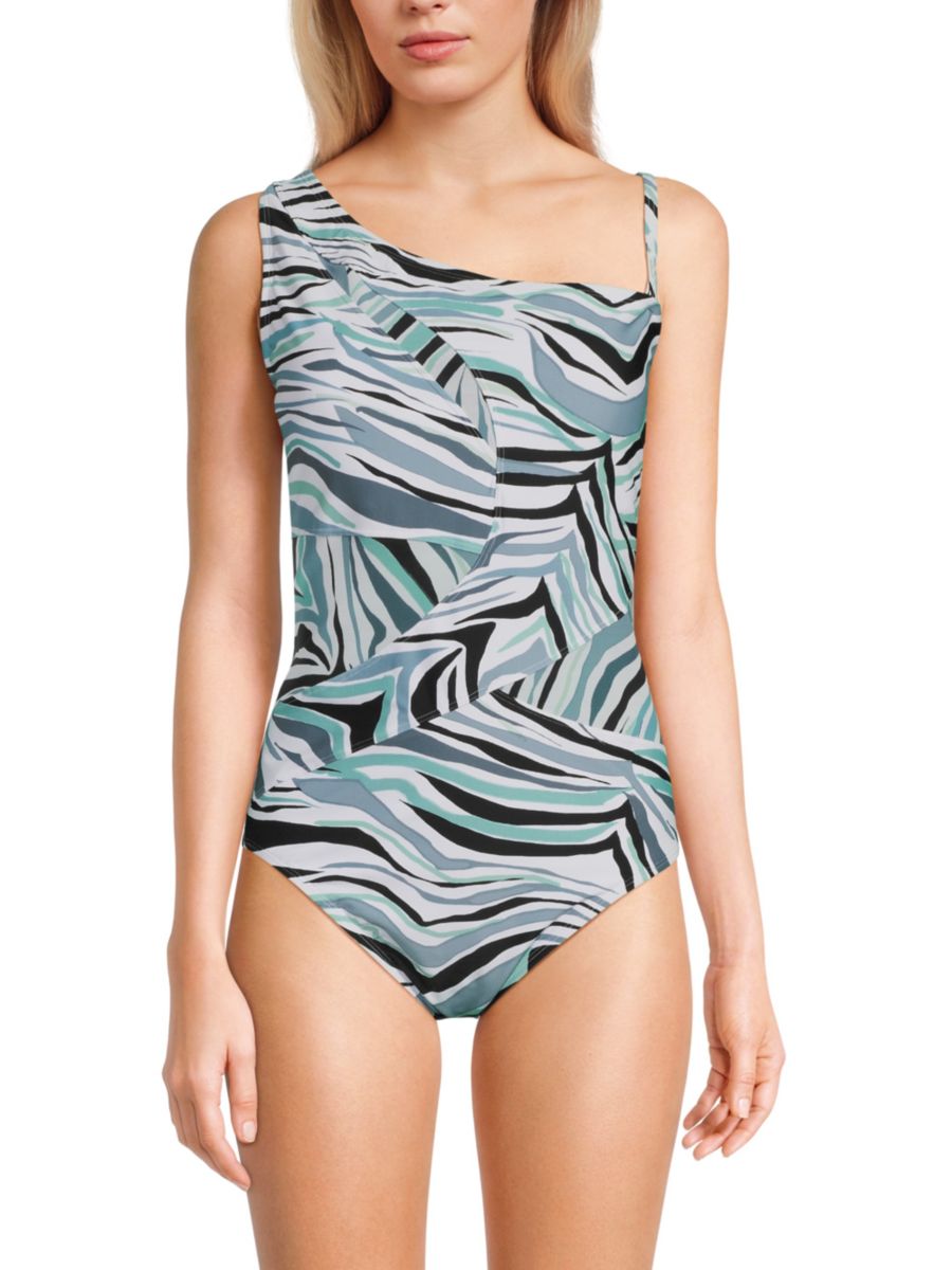 

Абстрактный слитный купальник на одно плечо Beyond Control, белый мульти