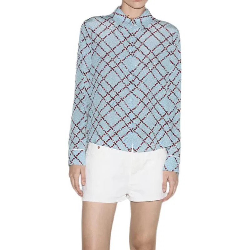 Рубашка GUCCI с принтом, из крепдешина, Light Blue — фото 3