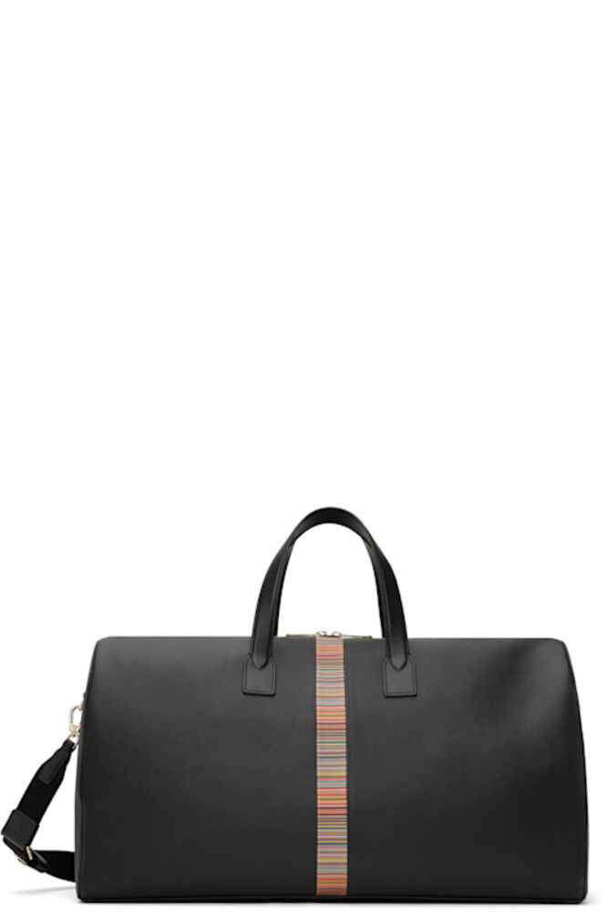 

Черная кожаная дорожная сумка с фирменной полосатой отделкой Paul Smith