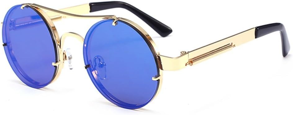 

Винтажные круглые солнцезащитные очки в стиле стимпанк для мужчин и женщин, ретро-очки из металла, весеннее украшение, уличная мода, защита от ультрафиолета UV400 KTUCN, Gold Blue