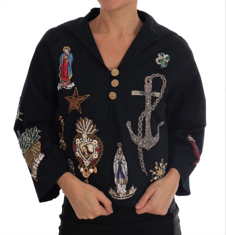 

Зачарованное синее кристальное вышитое пальто Dolce & Gabbana, синий