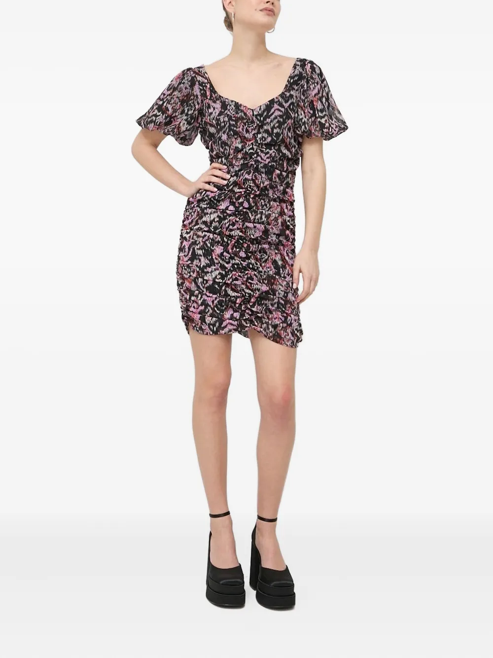 

Мини-платье с рукавами-фонариками и сборками Notes du Nord, черный