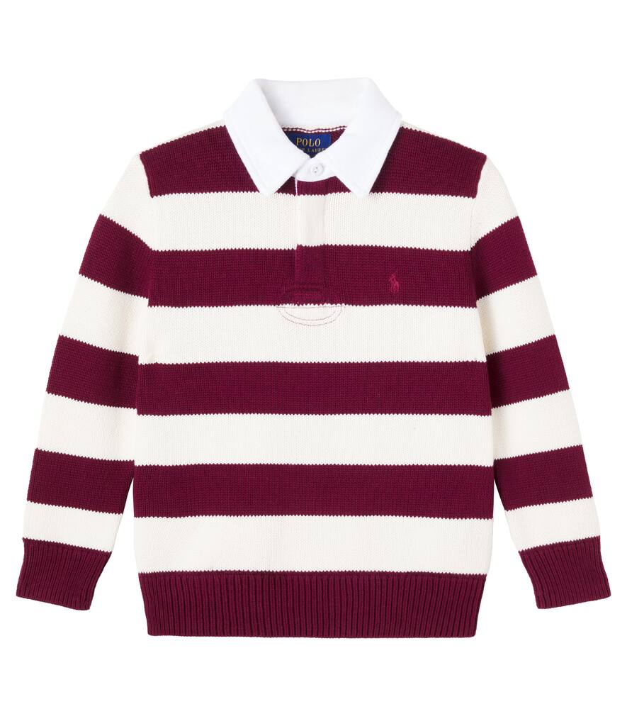 

Полосатый хлопковый поло-свитер Polo Ralph Lauren Kids, Classic Wine/Antique Cream