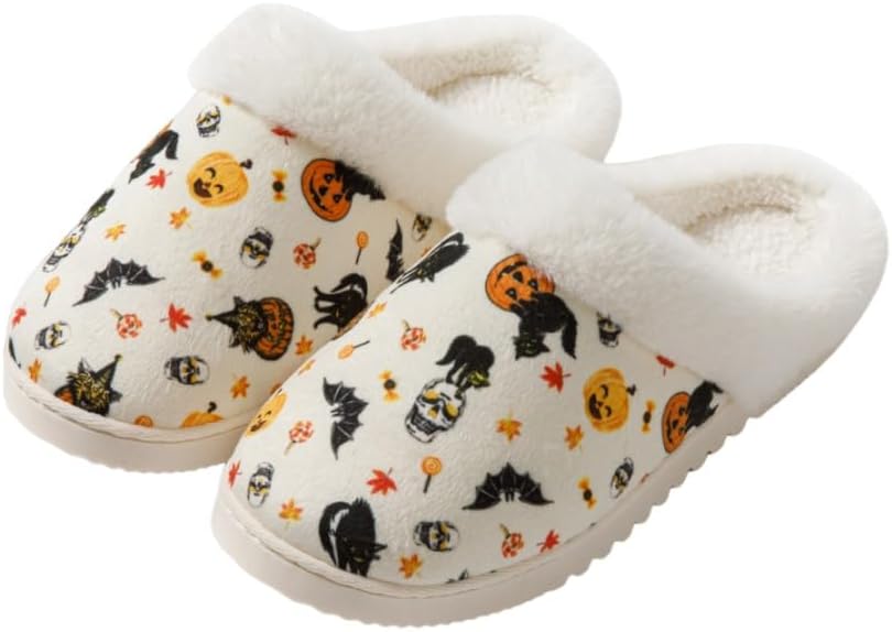 

Женские мужские теплые плюшевые тапочки Edobao Домашняя обувь из пены с эффектом памяти и ошейником из искусственного меха, Halloween Patterns 2