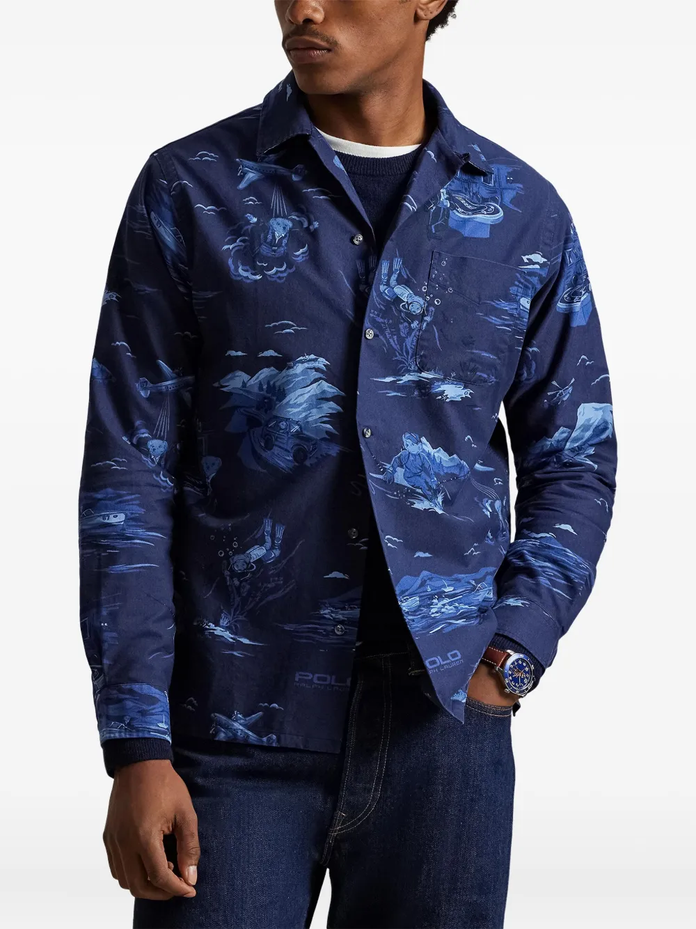 Рубашка с принтом Spy Polo Bear Polo Ralph Lauren, синий — фото 3