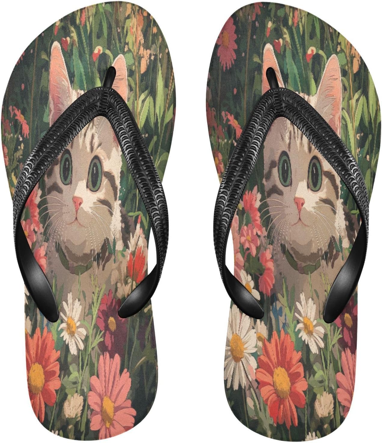 

Мужские и женские пляжные шлепанцы с рисунком кота, цветами, резиновые нескользящие летние тапочки для прогулок Sinestour, Tabby Cat Flowers