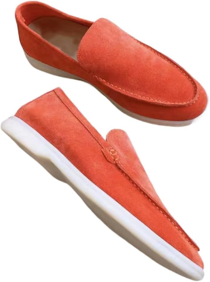 

Мужские замшевые лоферы-мокасины без шнурков для лета, легкие и дышащие, плоские повседневные туфли, прогулок и оксфорды Eimeinuosy, красный