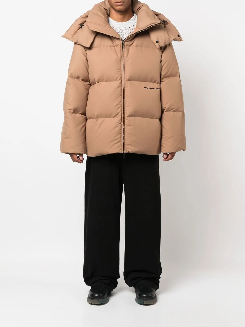 Пуховик Race из канваса OFF-WHITE, коричневый — фото 2